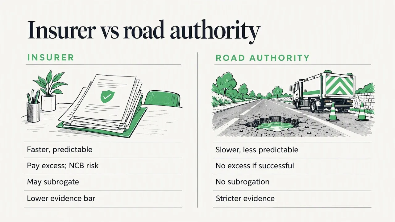 Insurer and road authority claim route comparison